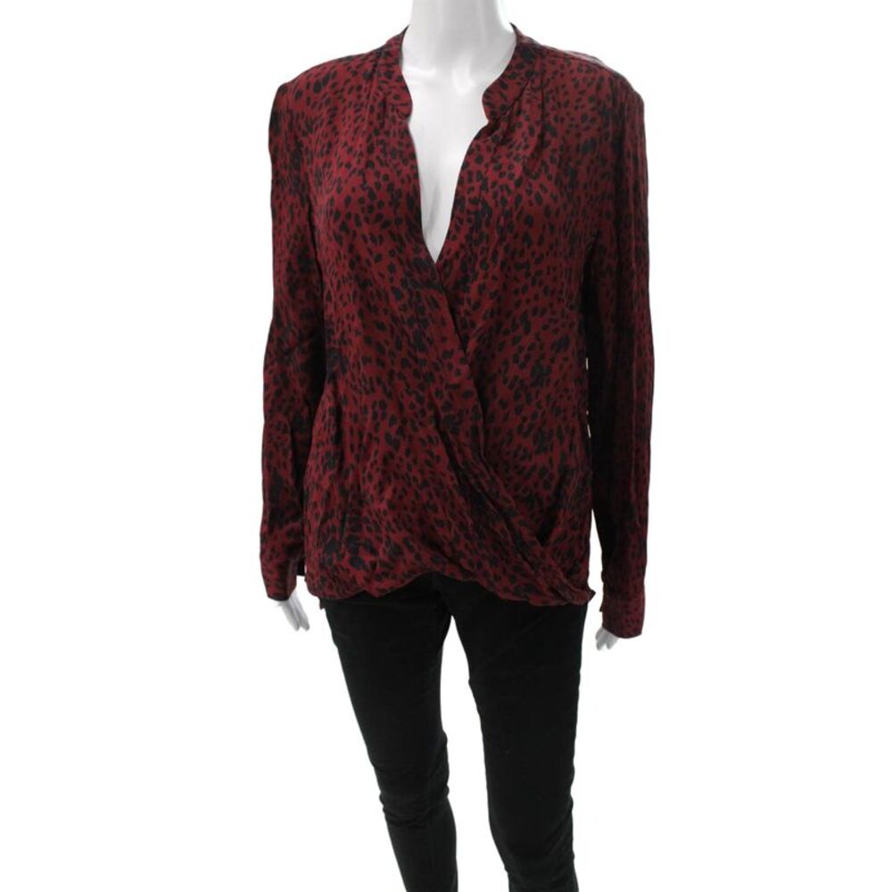 Red Haute Womens Red Animal Print V-Neck Long Sleeve Blouse Polyester Size M